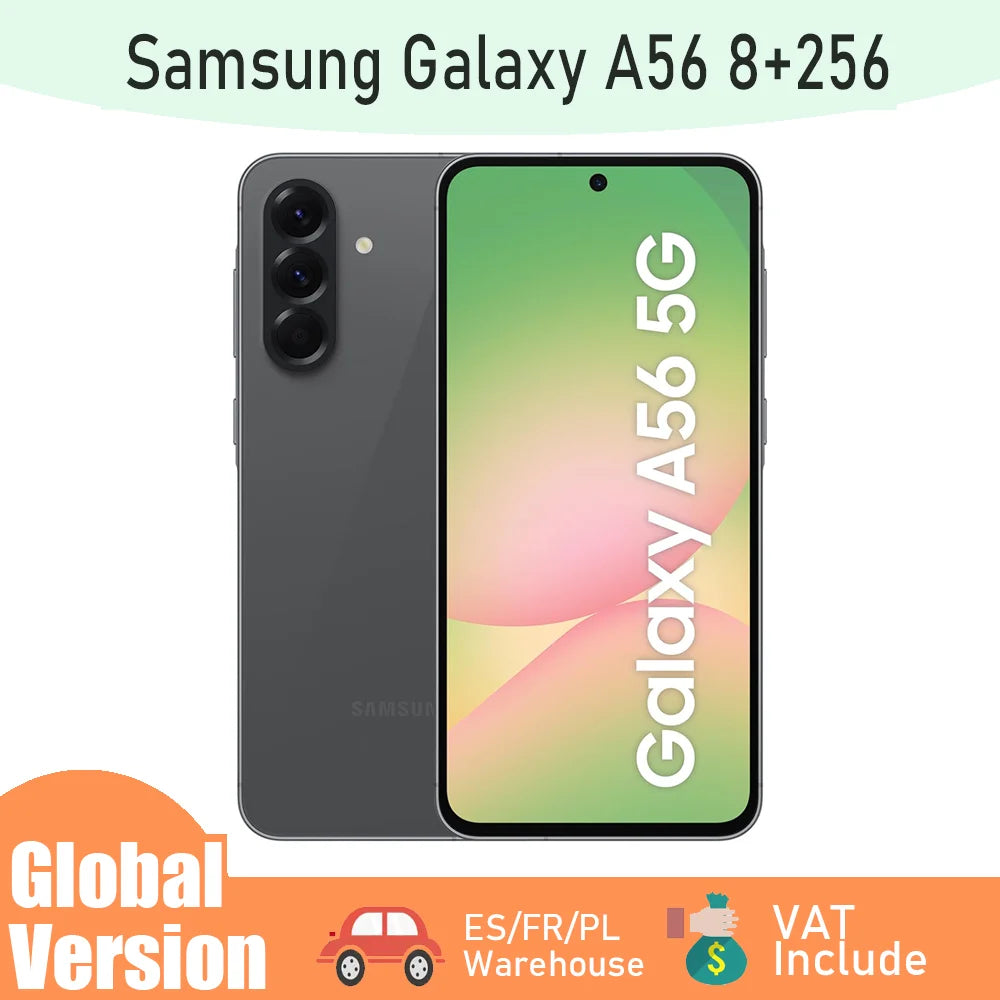 Samsung Galaxy A56 5G, Android Smartphone, 256GB Storage, 8GB RAM, Charcoal, 6X OS Upgrade, Large Screen, Long Battery Life (War