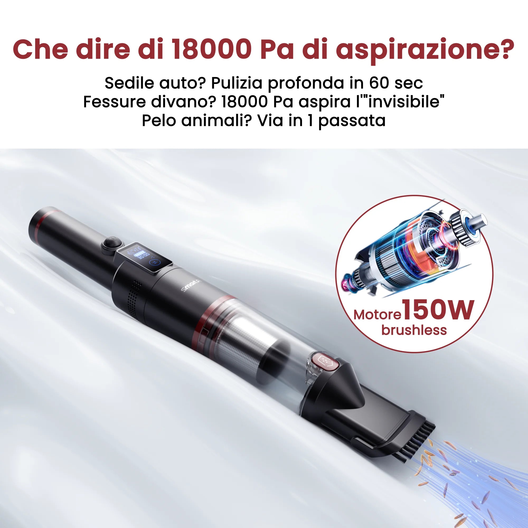SmartAI 18000PA Powerful Handheld Vacuum Cordless Cleaner Lightweight Portable Car Vacuum with HEPA Filter for Office Home Hair