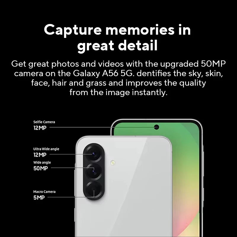 Samsung Galaxy A56 5G, Android Smartphone, 256GB Storage, 8GB RAM, Charcoal, 6X OS Upgrade, Large Screen, Long Battery Life (War
