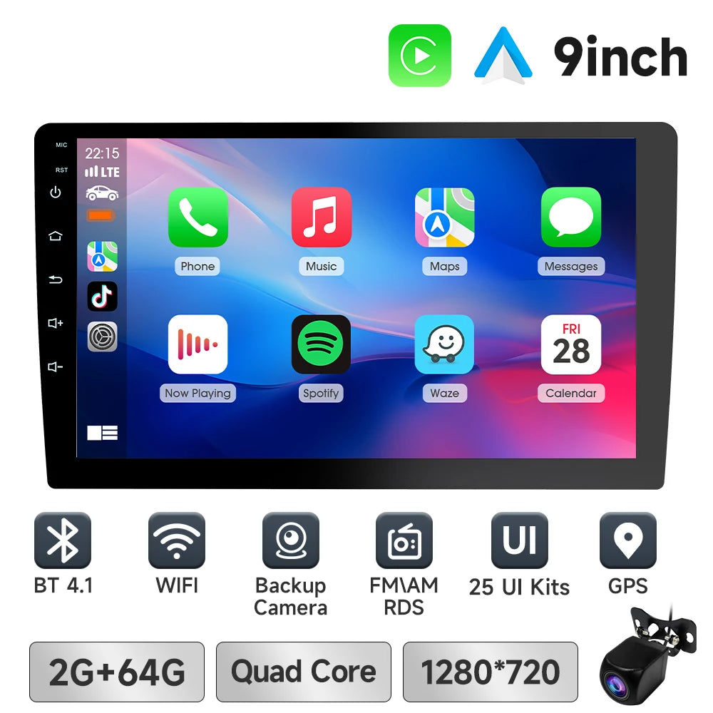 7 9 10 Inch Car Stereo Screen 2 Din CarPlay Android Auto Universal Car Radio with Backup Camera BT GPS WiFi FM Multimedia Player