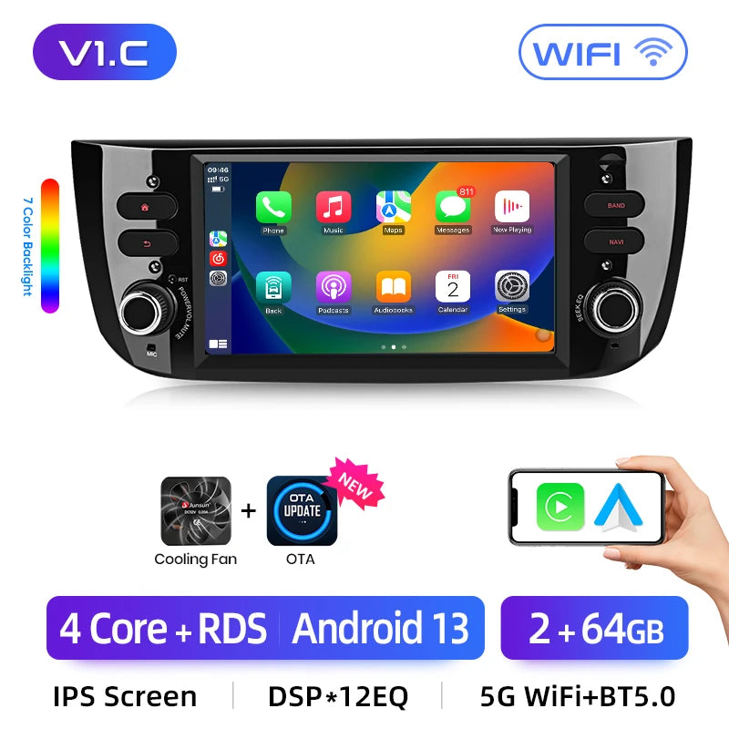 Junsun 7 Inch Car Radio for Fiat Linea Punto Evo 2012-2015 Wireless CarPlay Android Auto Intelligent Multimedia 4G