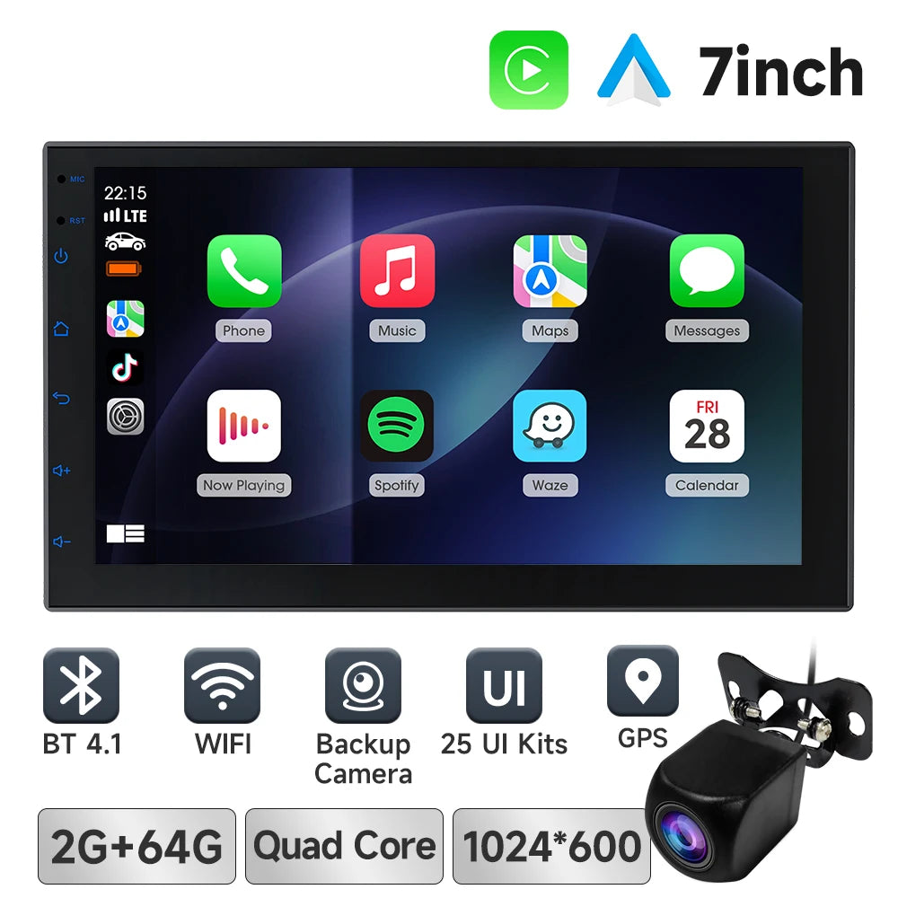 7 9 10 Inch Car Stereo Screen 2 Din CarPlay Android Auto Universal Car Radio with Backup Camera BT GPS WiFi FM Multimedia Player