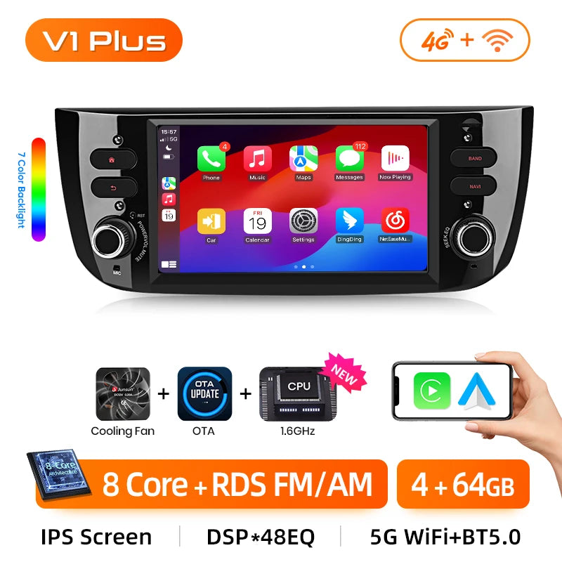 Junsun 7 Inch Car Radio for Fiat Linea Punto Evo 2012-2015 Wireless CarPlay Android Auto Intelligent Multimedia 4G
