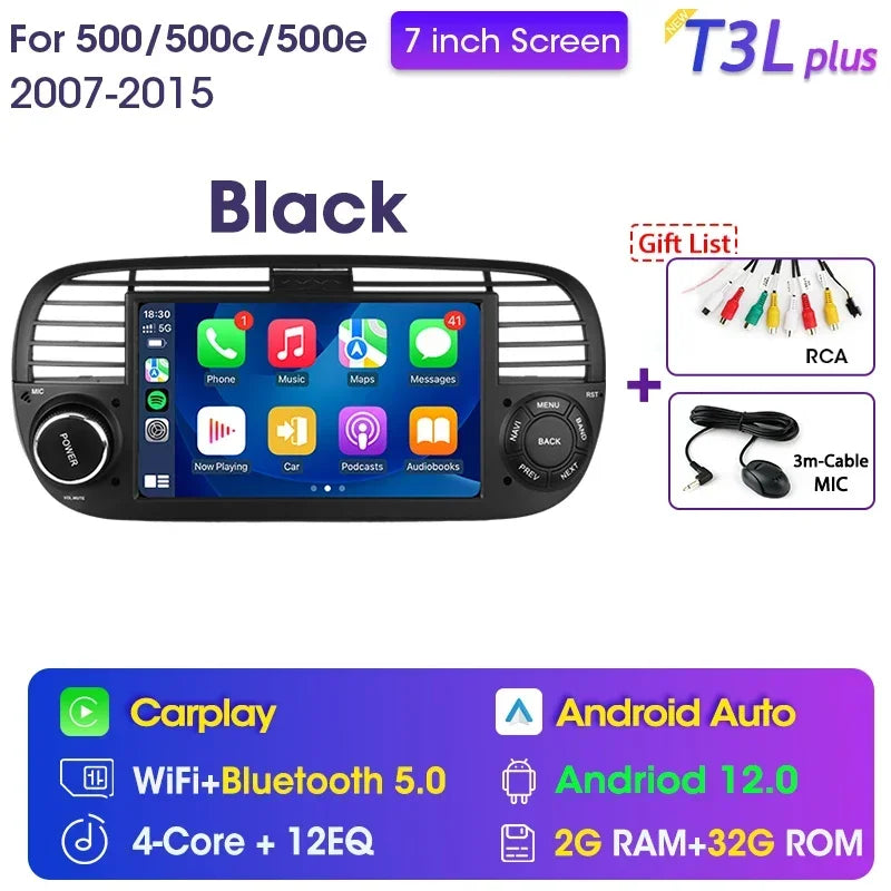 Srnubi 7" Android 12 2Din Car Radio For FIAT 500 2007 - 2015 Abarth Multimedia Negation Player Carplay Auto 4G DVD Head Unit