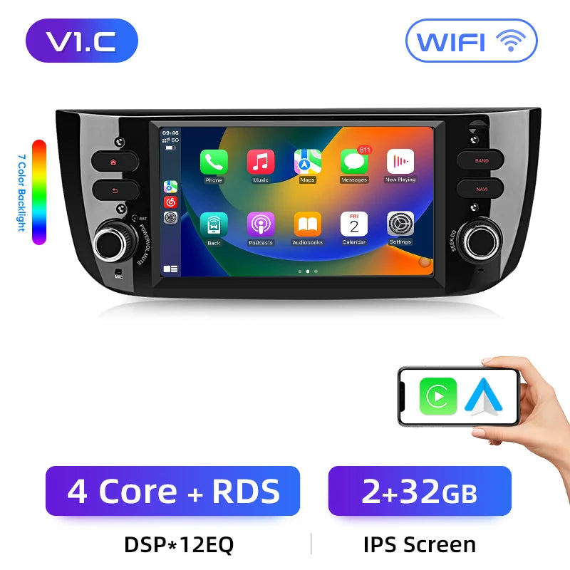 Junsun 7 Inch Car Radio for Fiat Linea Punto Evo 2012-2015 Wireless CarPlay Android Auto Intelligent Multimedia 4G