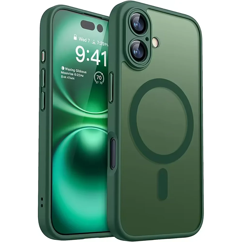 Magsafe Magnetic Luxury Armor Shockproof Case For iPhone 16 15 14 13 Pro Max Plus For Wireless Charge Cover Matte Translucent PC