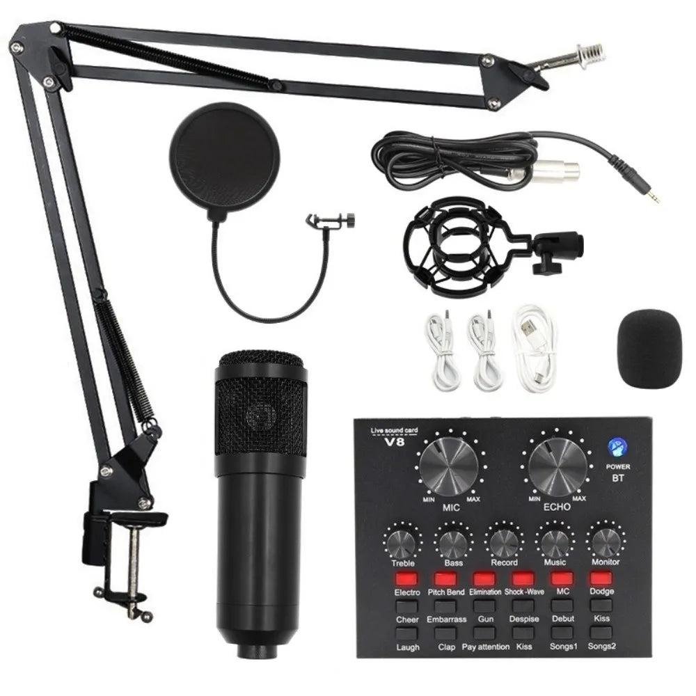 BM800 Condenser Microphone Kit Streaming Mobile Phone Audio Mixer Computer Sound Card V8 Audio Mixer Streaming Audio Smartphone