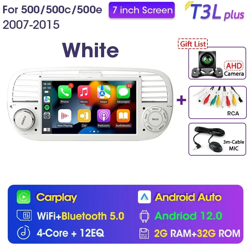 Srnubi 7" Android 12 2Din Car Radio For FIAT 500 2007 - 2015 Abarth Multimedia Negation Player Carplay Auto 4G DVD Head Unit