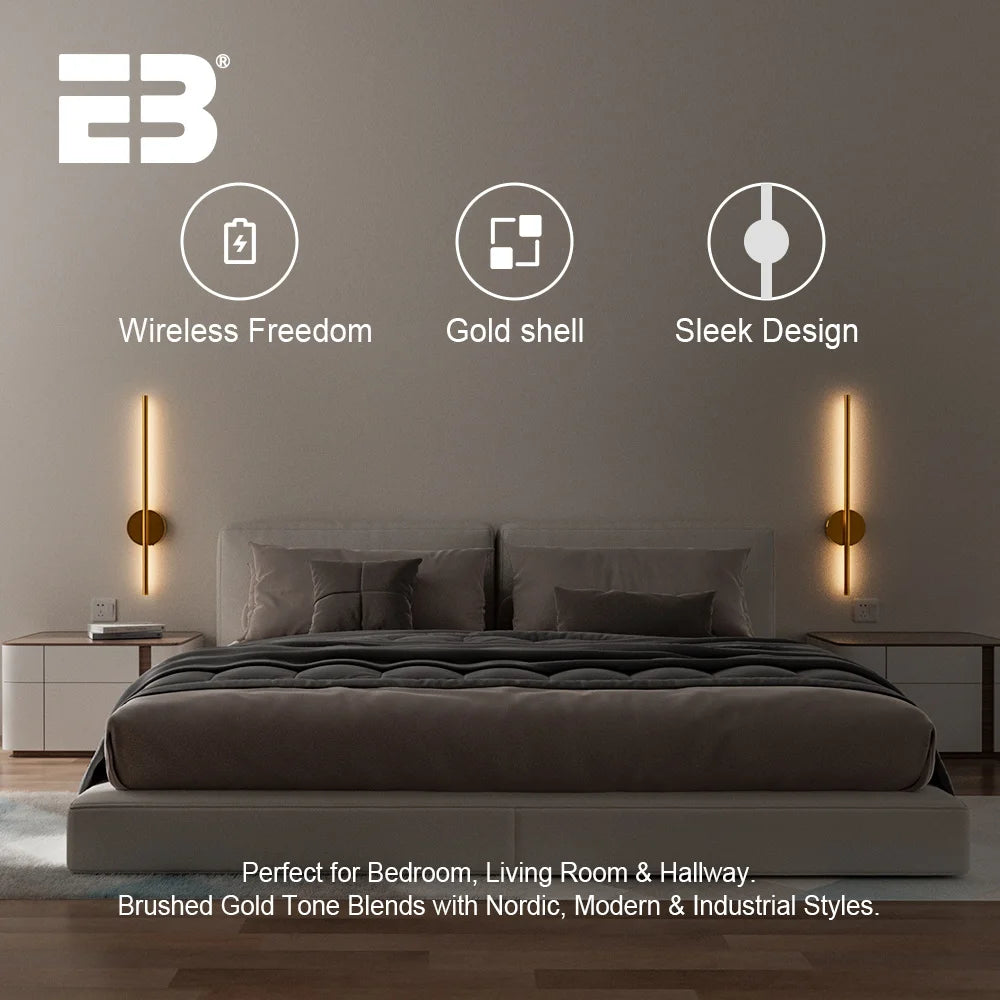 2 Packs Wall Light Sconces Battery Operated Gold Wireless Wall Lights Indoor LED Usb Rechargeable Interior Wall Sconce 60cm