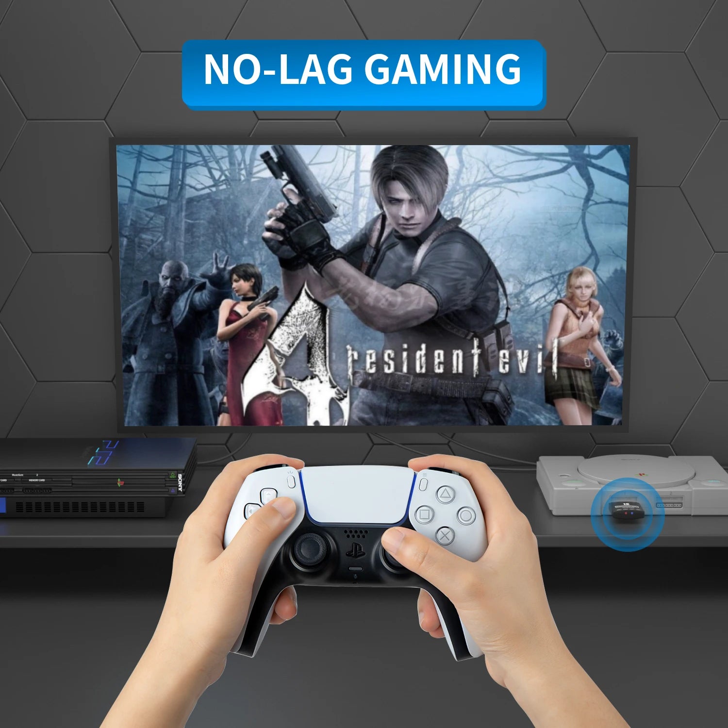 RGEEK Wireless Controller Adapter, Wireless Controller Converter for PS1/PS2 Console, Compatible with PS4/PS5, Switch Pro, Xbox