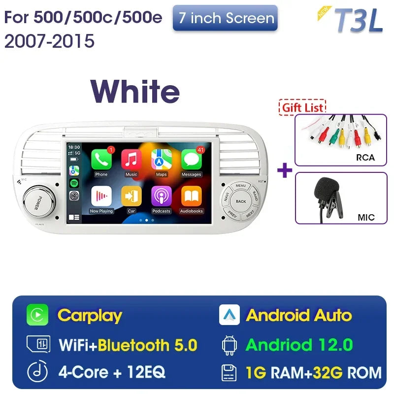 Srnubi 7" Android 12 2Din Car Radio For FIAT 500 2007 - 2015 Abarth Multimedia Negation Player Carplay Auto 4G DVD Head Unit