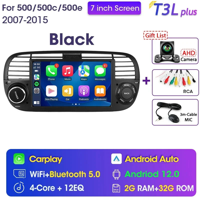 Srnubi 7" Android 12 2Din Car Radio For FIAT 500 2007 - 2015 Abarth Multimedia Negation Player Carplay Auto 4G DVD Head Unit