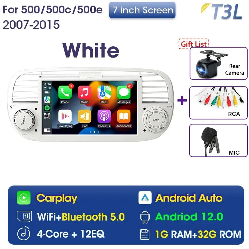Srnubi 7" Android 12 2Din Car Radio For FIAT 500 2007 - 2015 Abarth Multimedia Negation Player Carplay Auto 4G DVD Head Unit