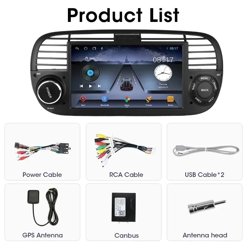 Srnubi 7" Android 12 2Din Car Radio For FIAT 500 2007 - 2015 Abarth Multimedia Negation Player Carplay Auto 4G DVD Head Unit