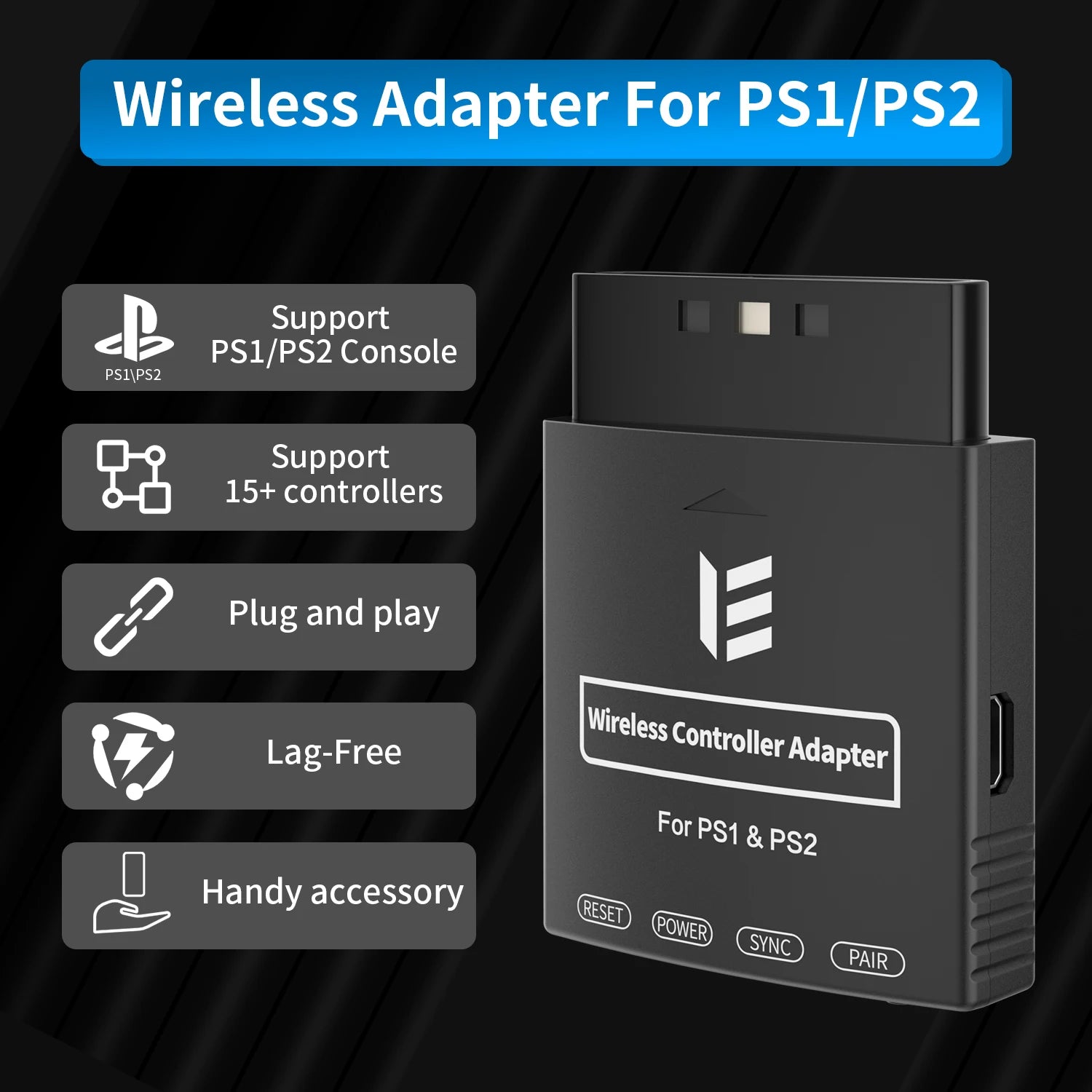 RGEEK Wireless Controller Adapter, Wireless Controller Converter for PS1/PS2 Console, Compatible with PS4/PS5, Switch Pro, Xbox