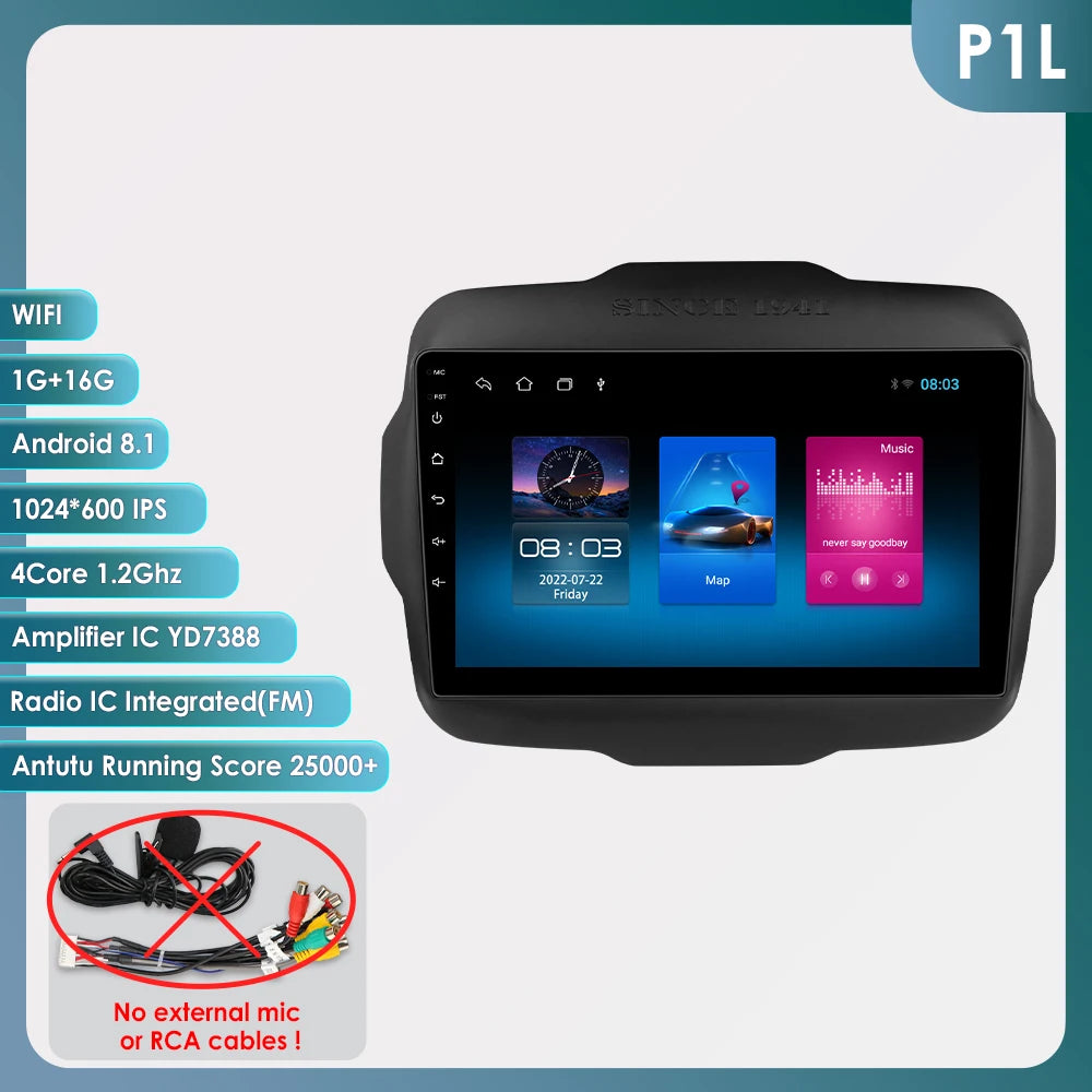 Hizpo Carplay Car Radio For Jeep Renegade 2016 2017 2018 2019 2020 GPS Navigation Android Auto Stereo Multimedia Player 8+128G