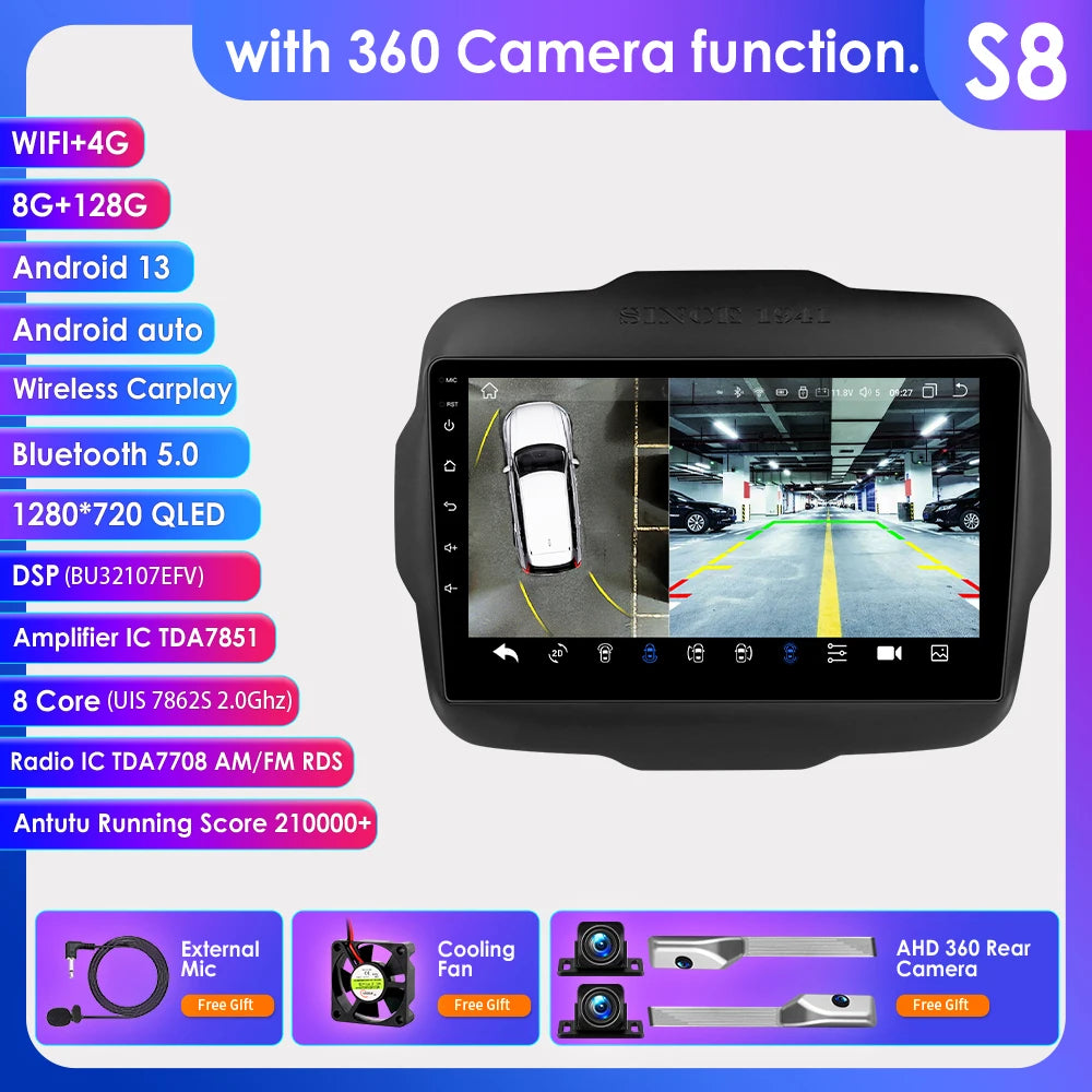 Hizpo Carplay Car Radio For Jeep Renegade 2016 2017 2018 2019 2020 GPS Navigation Android Auto Stereo Multimedia Player 8+128G