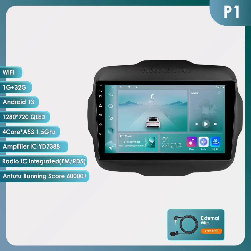 Hizpo Carplay Car Radio For Jeep Renegade 2016 2017 2018 2019 2020 GPS Navigation Android Auto Stereo Multimedia Player 8+128G