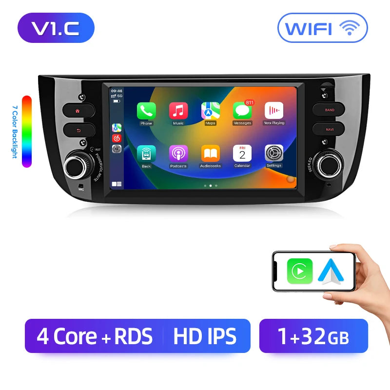Junsun 7 Inch Car Radio for Fiat Linea Punto Evo 2012-2015 Wireless CarPlay Android Auto Intelligent Multimedia 4G