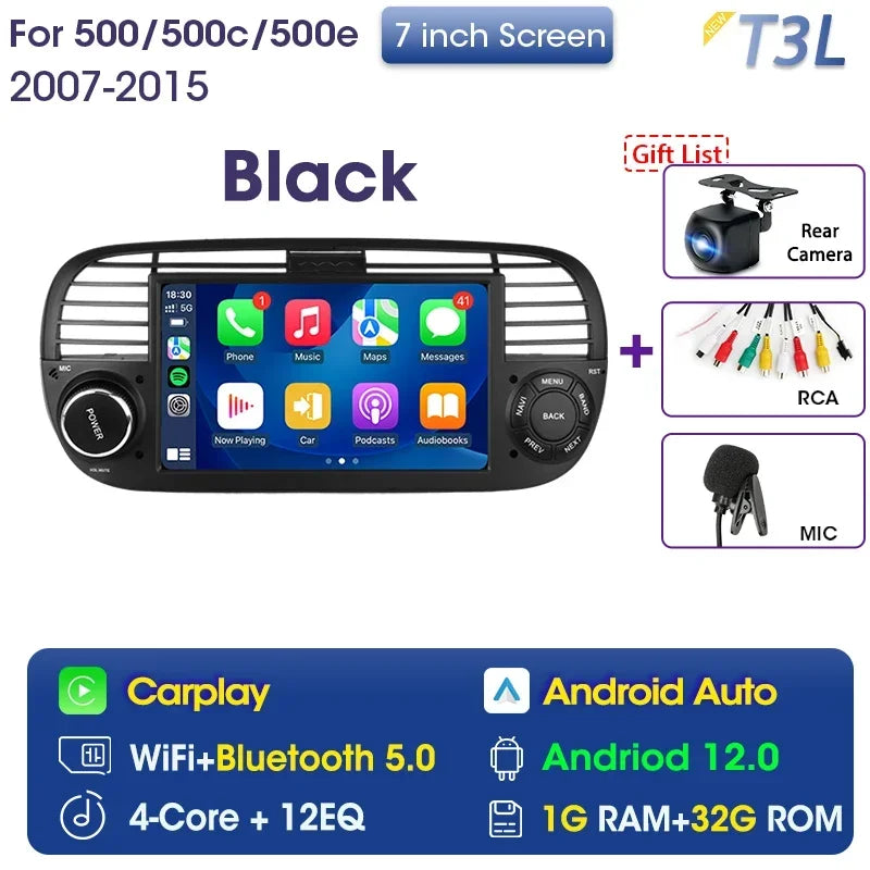 Srnubi 7" Android 12 2Din Car Radio For FIAT 500 2007 - 2015 Abarth Multimedia Negation Player Carplay Auto 4G DVD Head Unit