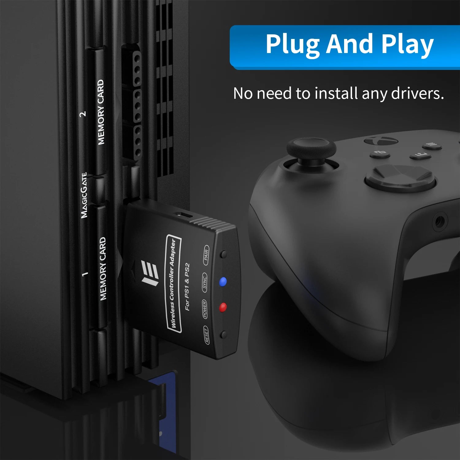 RGEEK Wireless Controller Adapter, Wireless Controller Converter for PS1/PS2 Console, Compatible with PS4/PS5, Switch Pro, Xbox
