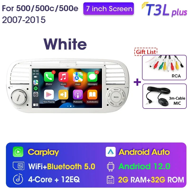 Srnubi 7" Android 12 2Din Car Radio For FIAT 500 2007 - 2015 Abarth Multimedia Negation Player Carplay Auto 4G DVD Head Unit