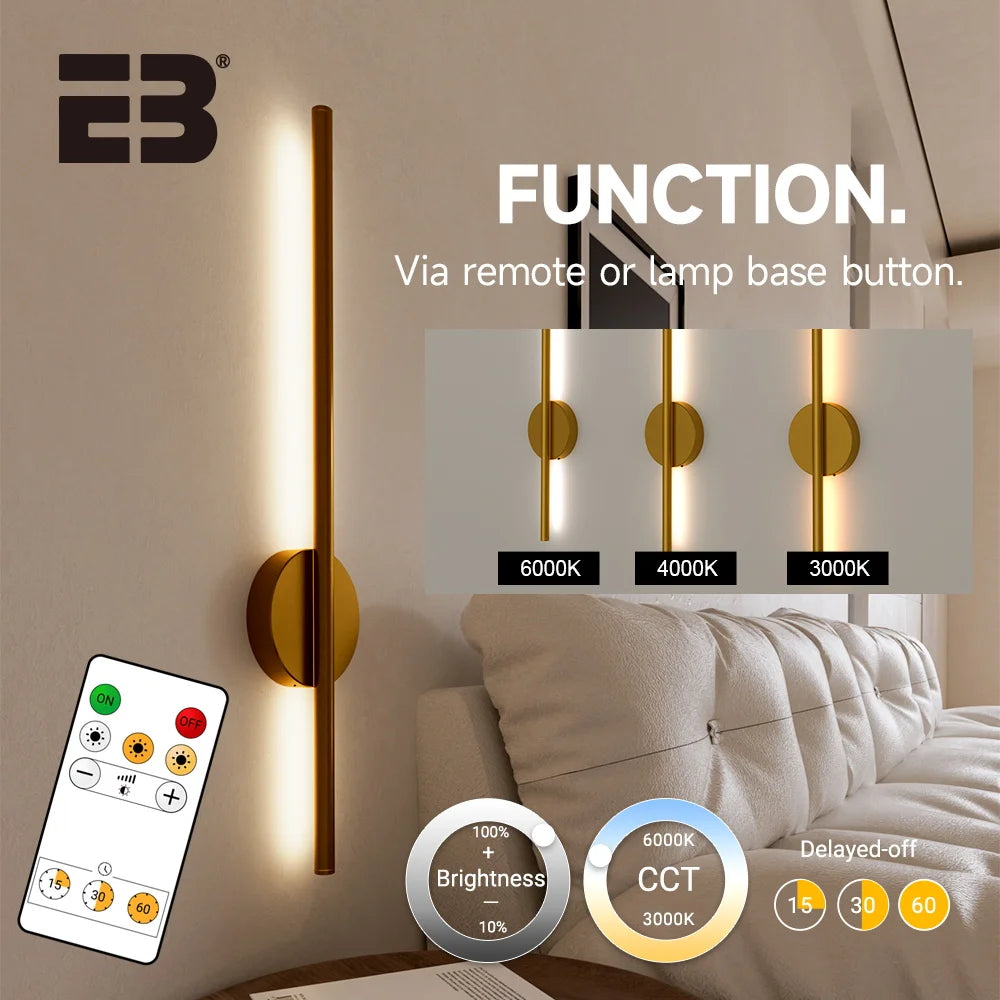 2 Packs Wall Light Sconces Battery Operated Gold Wireless Wall Lights Indoor LED Usb Rechargeable Interior Wall Sconce 60cm