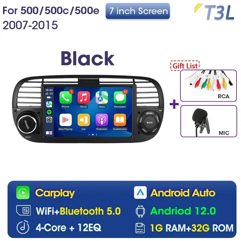 Srnubi 7" Android 12 2Din Car Radio For FIAT 500 2007 - 2015 Abarth Multimedia Negation Player Carplay Auto 4G DVD Head Unit