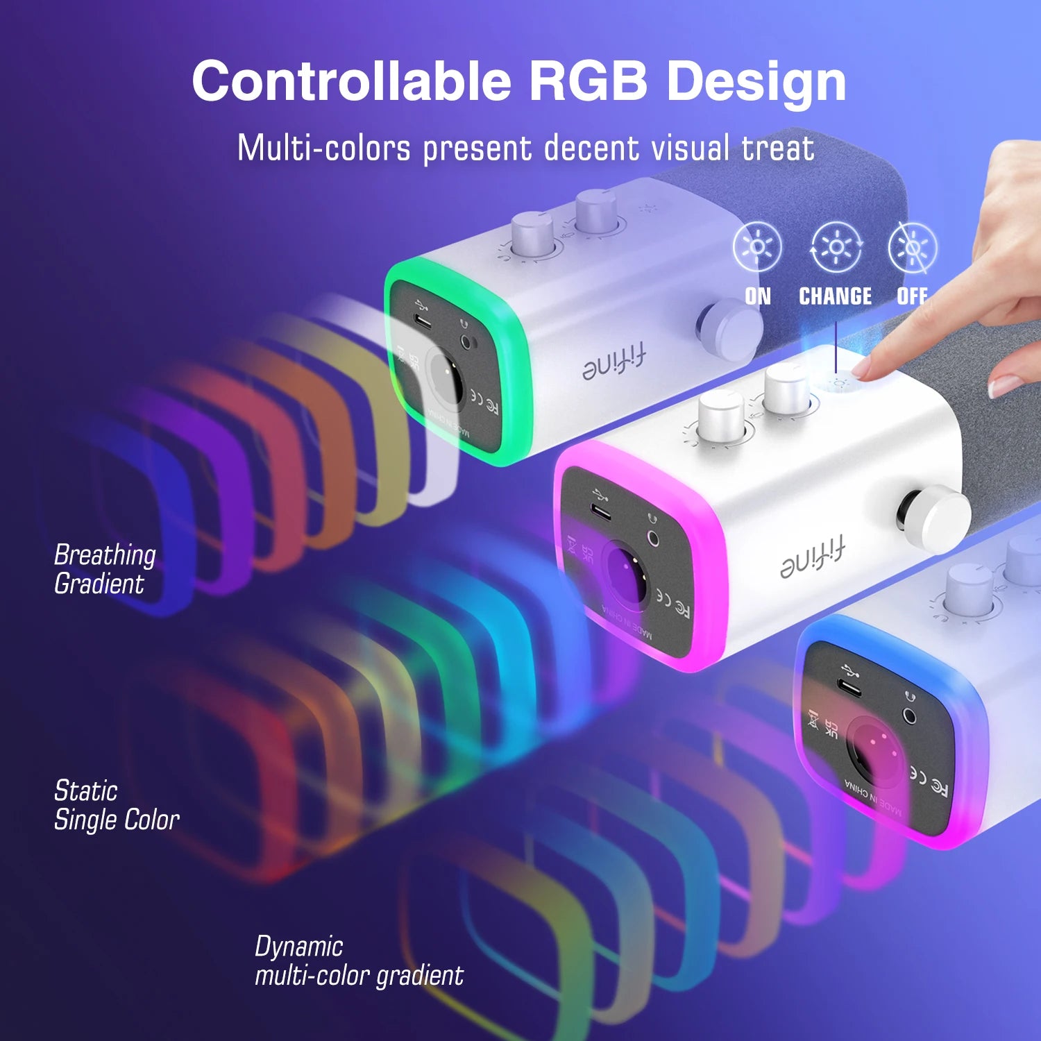 FIFINE XLR/USB Dynamic Microphone with Headphone Jack/RGB/Mute,MIC for Recording Streaming Gaming PS4/PS5 Ampligame AM8W