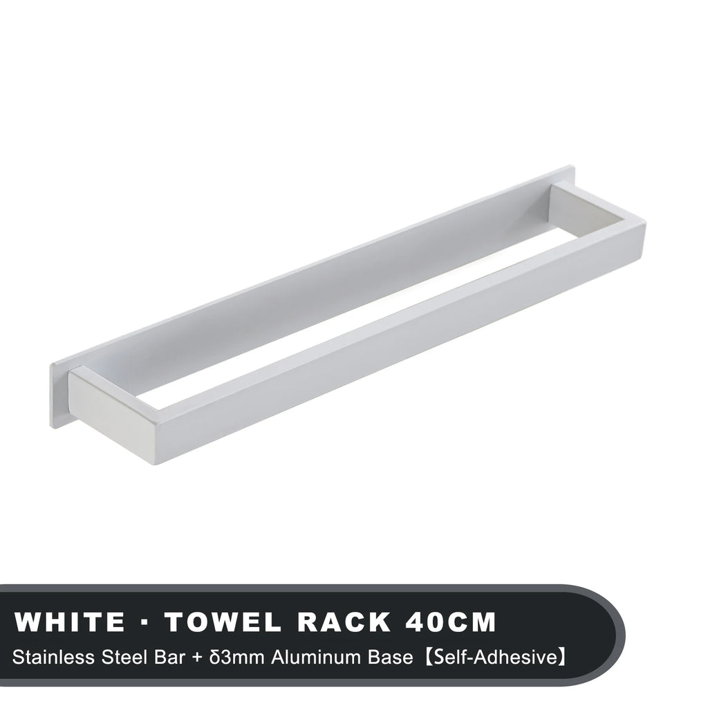 Black Stainless Steel Towel Holder No Drill Wall Shower Towel Shelf Kithchen Towel Hanger Rail Bathroom Towel Rack Self Adhesive